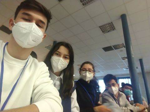 group photo, everyone wearing masks